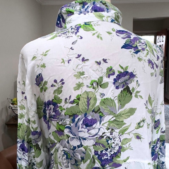 BellaRosa Lavender Green Floral Button Front Shirt Dress Tunic M/L Cottagecore - Picture 7 of 8